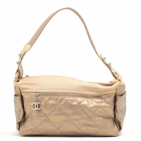 Chanel Paris Biarritz Coated Canvas One Shoulder Bag Gold - Picture 1 of 12